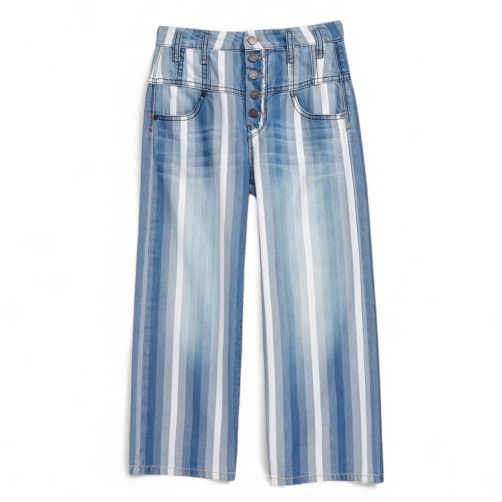 Habitual Girls Striped High Rise Wide Leg Crop Jeans